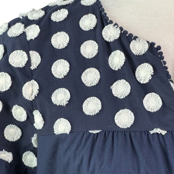 J. Crew Navy White Polka Dot Fringe Bell Sleeve Tunic Shift Dress Women's Size 2 - Picture 5 of 10